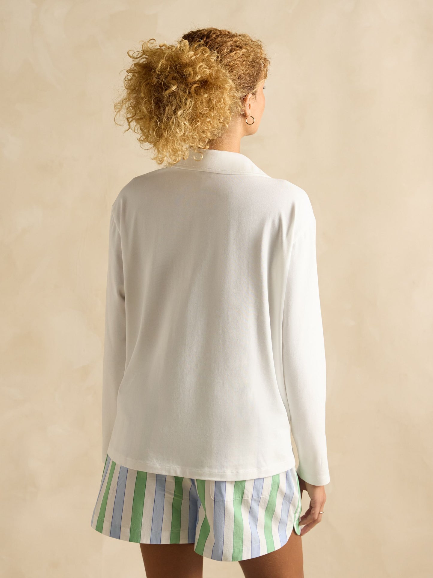 Tallie Chalk Combed Cotton Collared Top