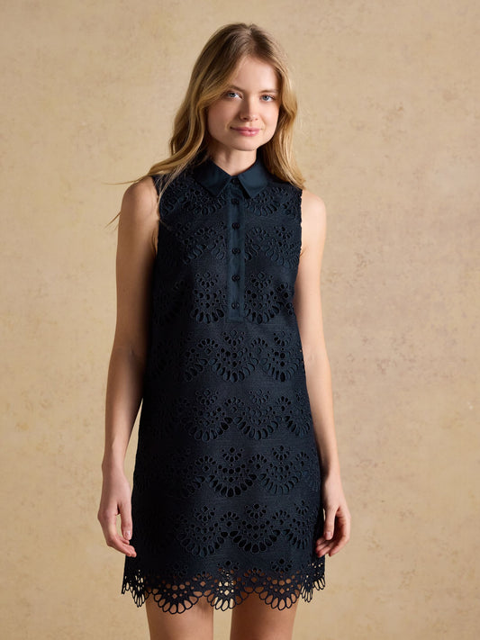 Taylor Navy Broderie Shift Midi Dress