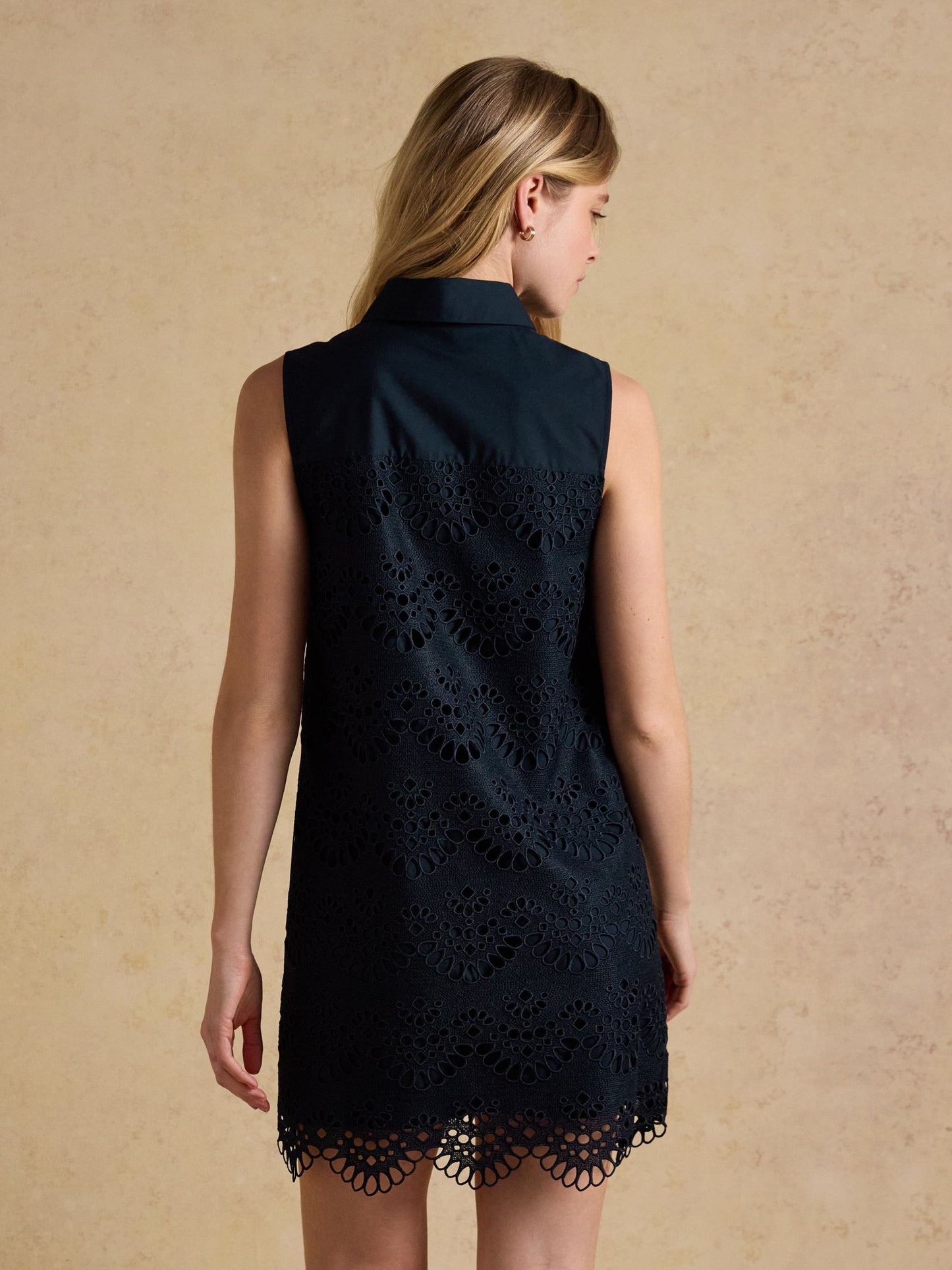 Taylor Navy Broderie Shift Midi Dress
