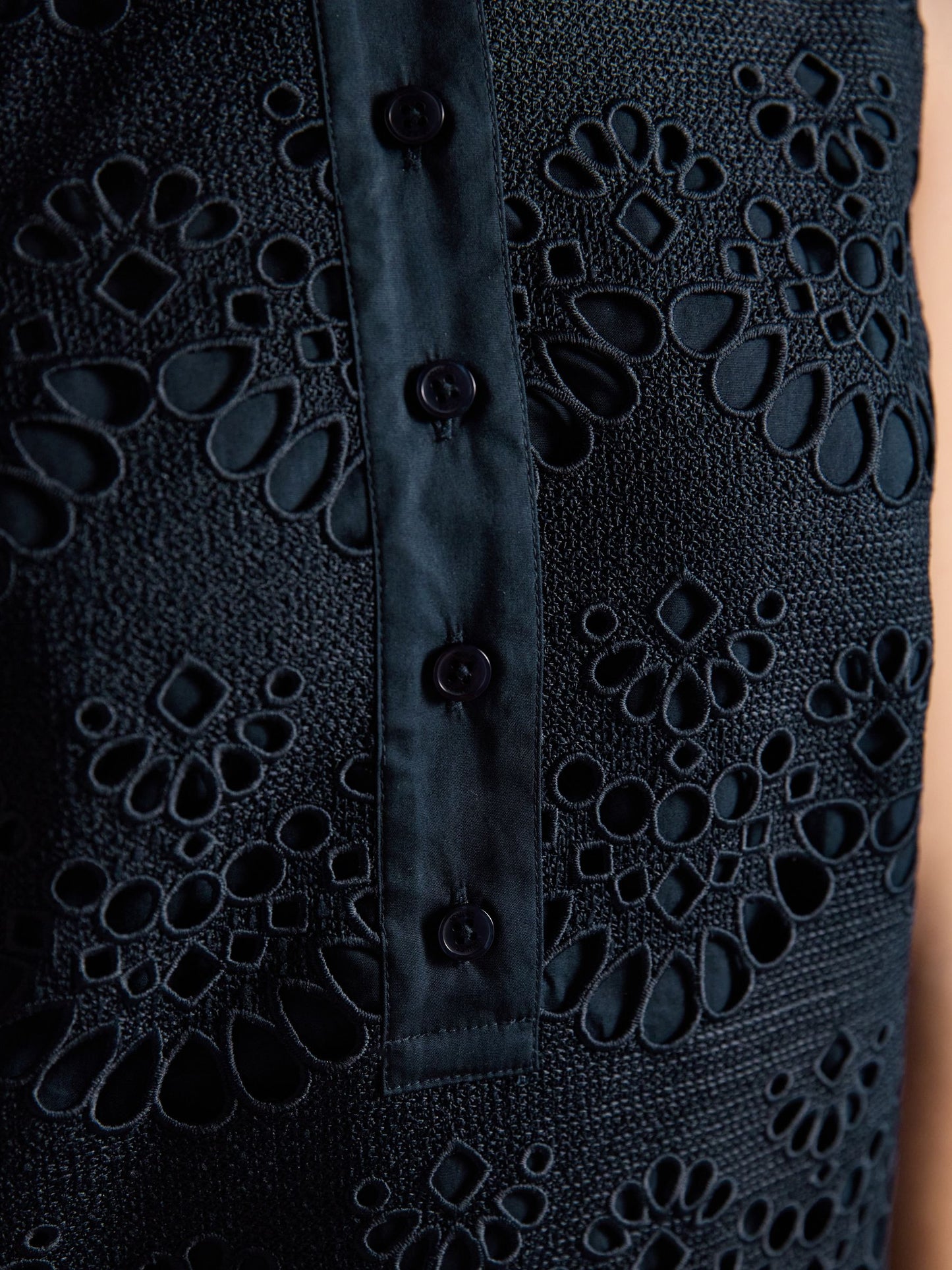 Taylor Navy Broderie Shift Midi Dress