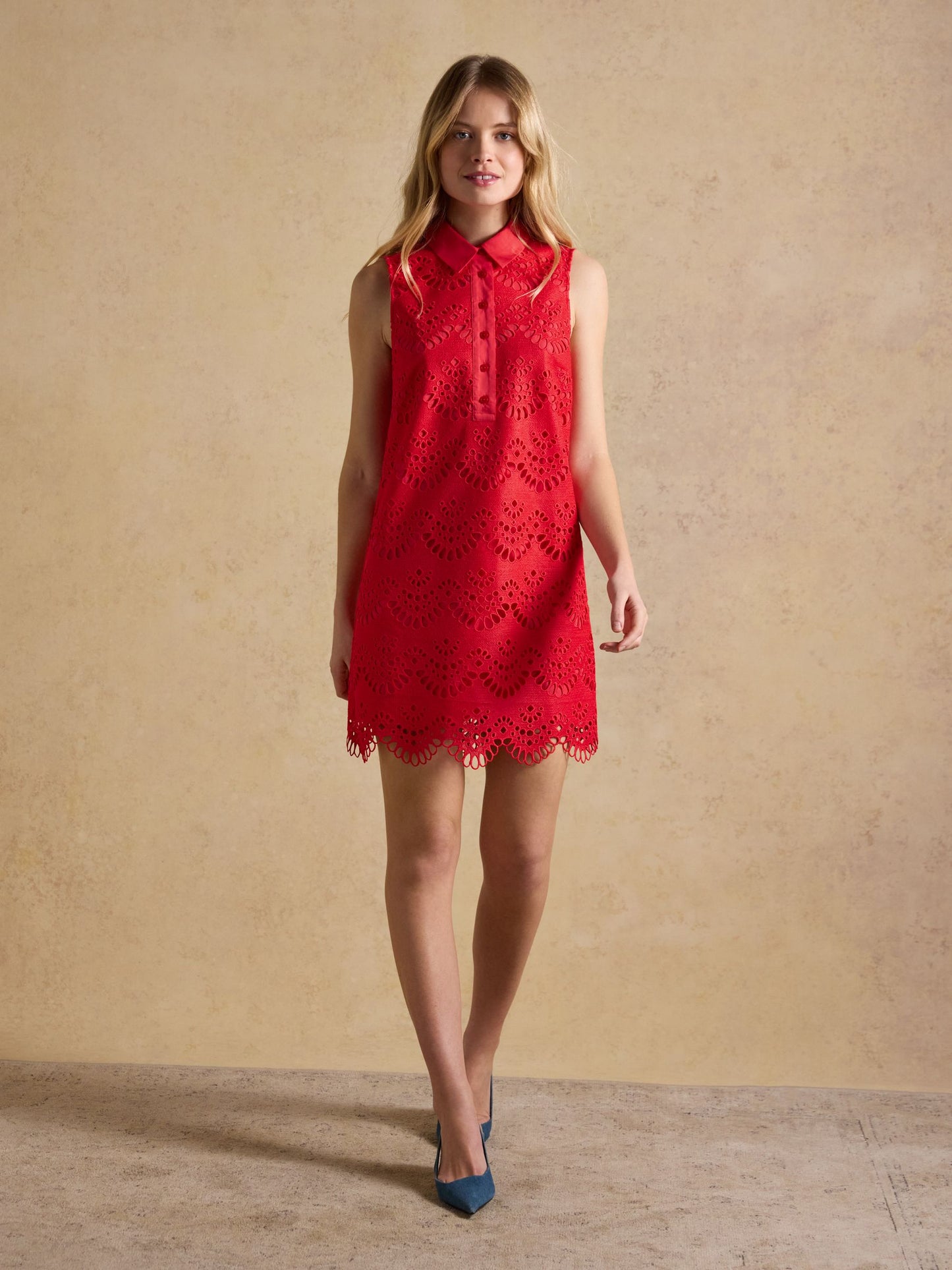 Taylor Red Cayenne Broderie Shift Midi Dress