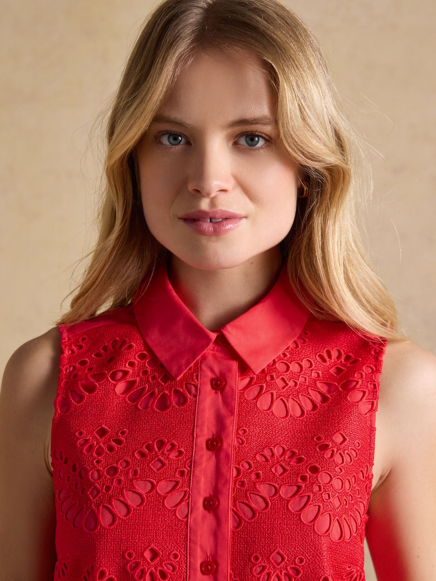 Taylor Red Cayenne Broderie Shift Midi Dress