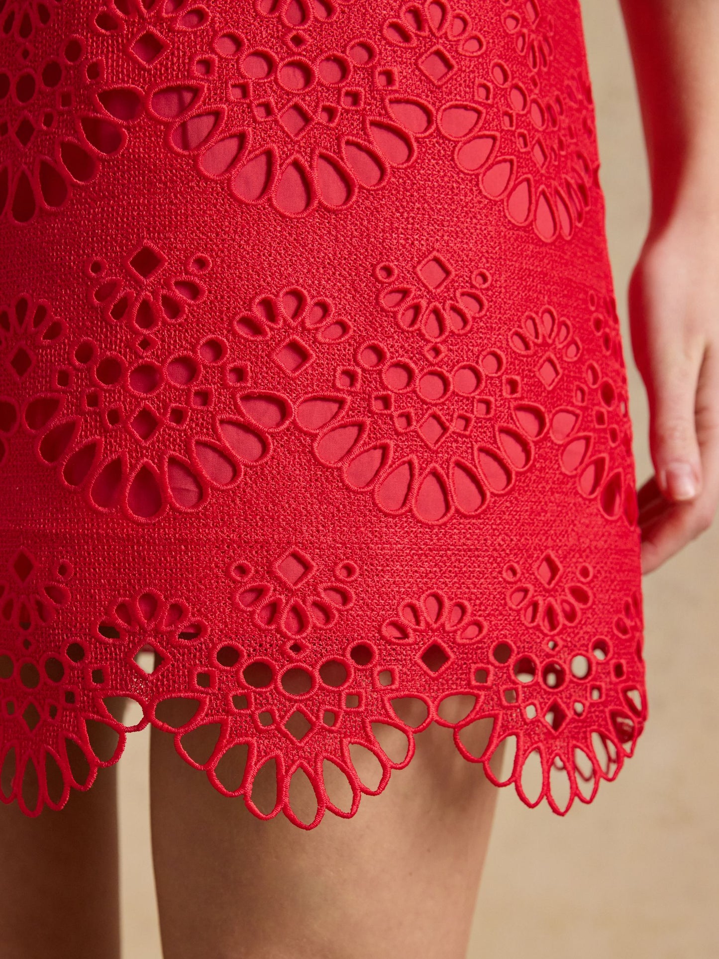 Taylor Red Cayenne Broderie Shift Midi Dress