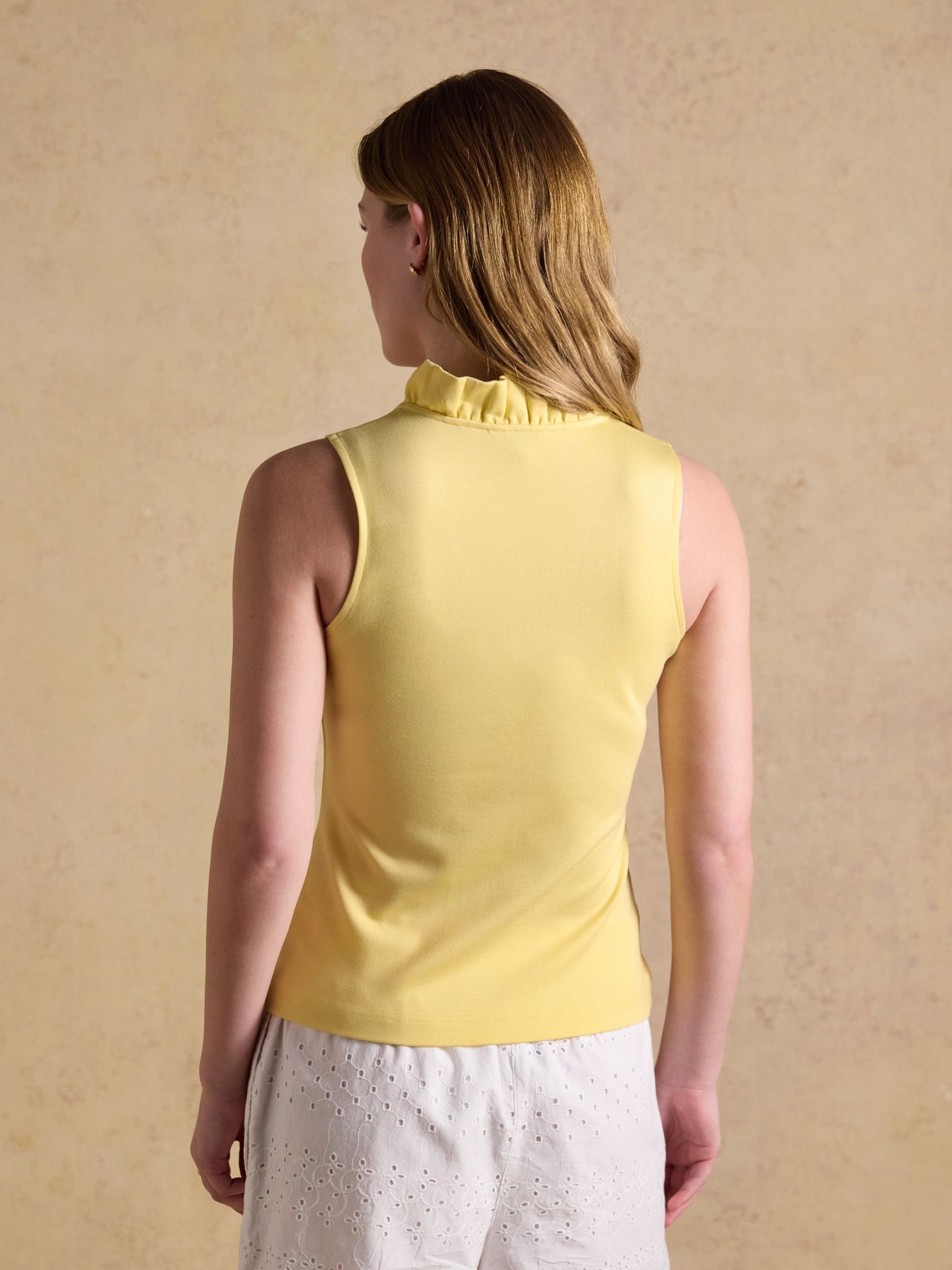 Heidi Yellow Sleeveless Frill Neck Jersey Top