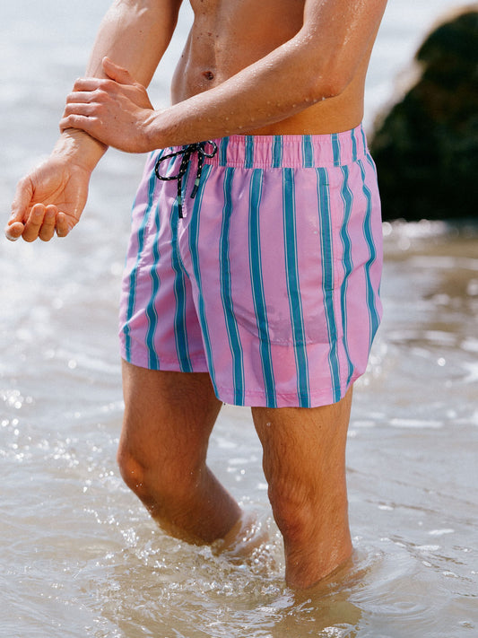 Overton Pink Scene Printed Rugby Style Swim Shorts