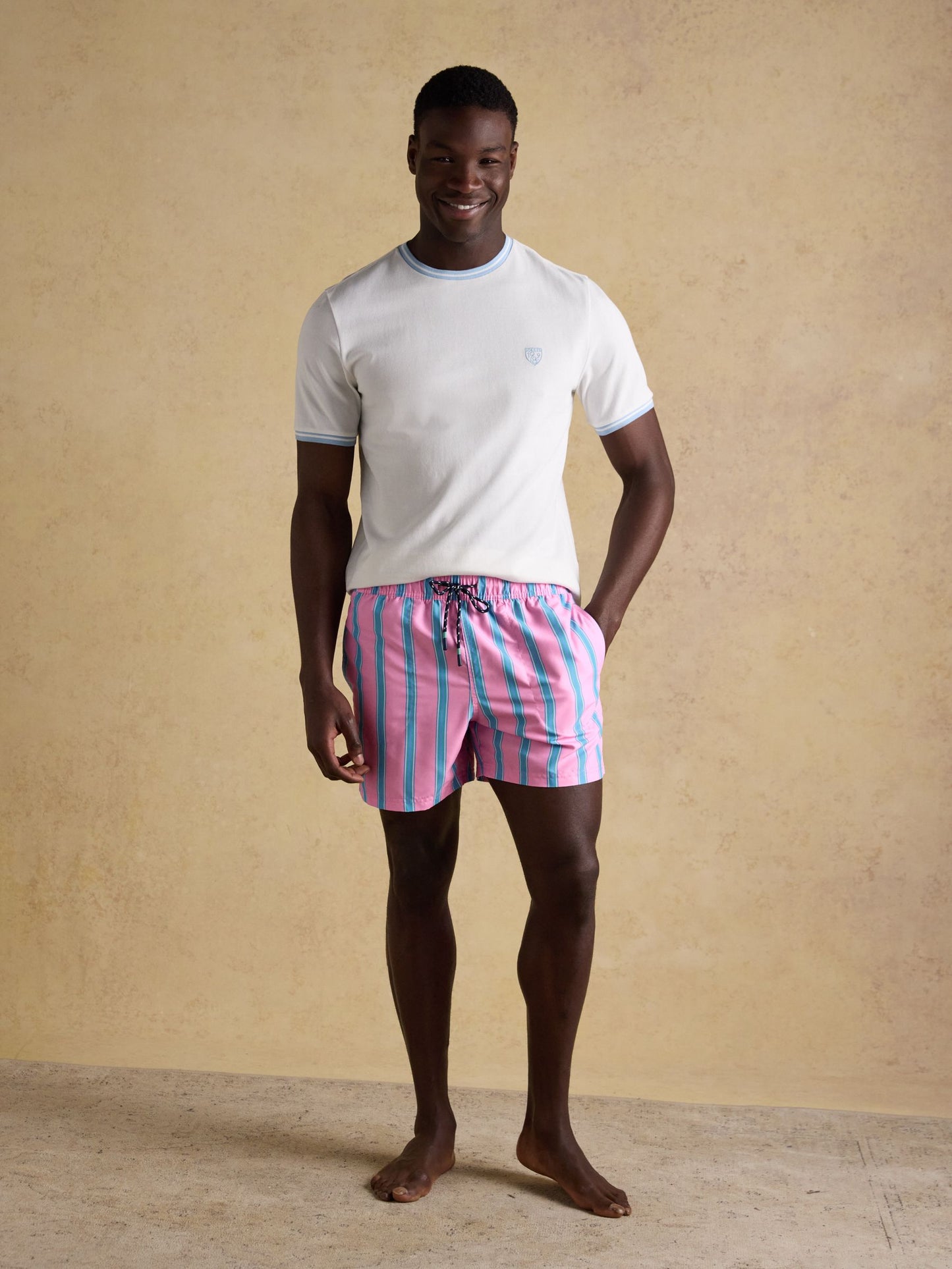 Overton Pink Scene Printed Rugby Style Swim Shorts