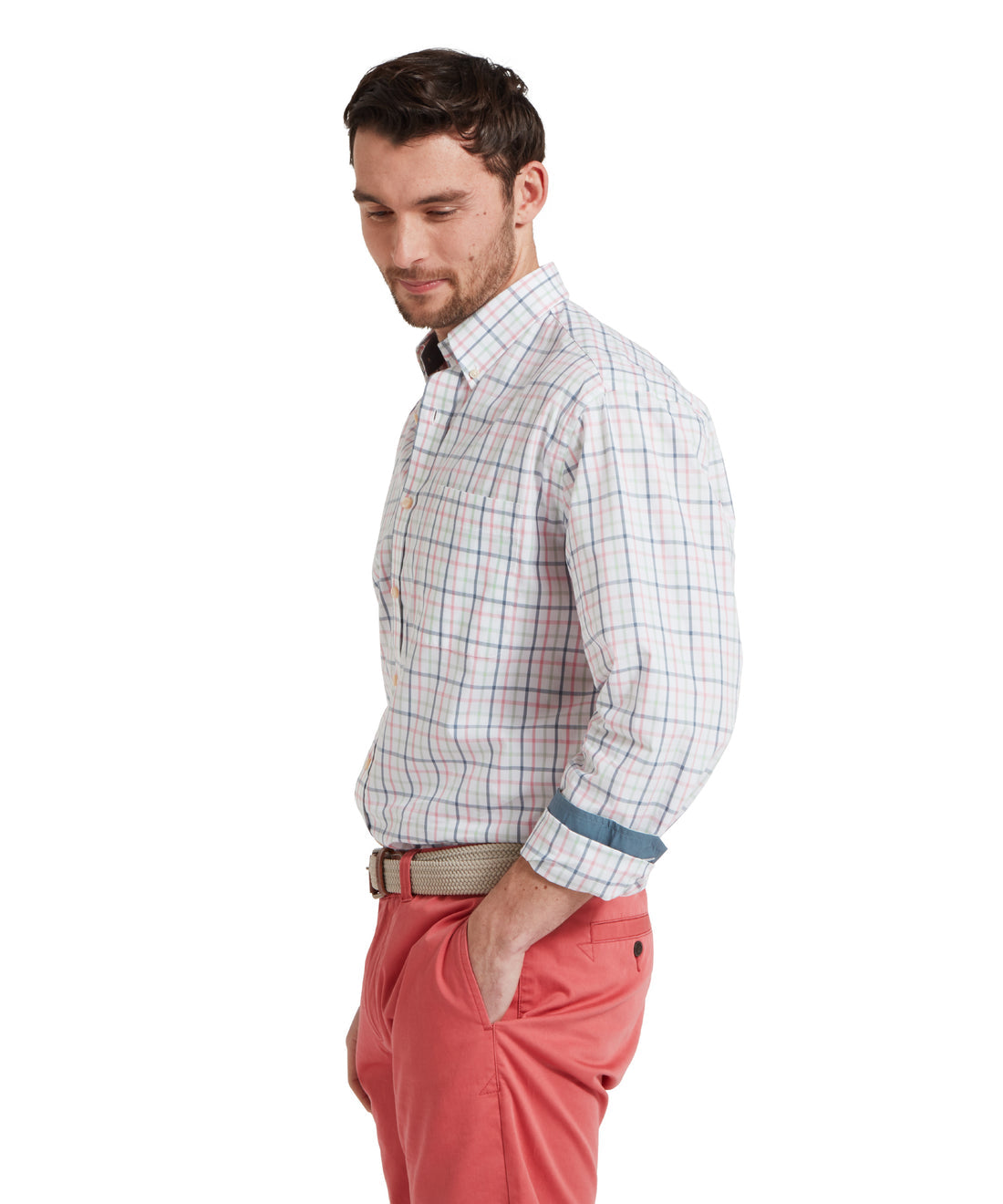 Holkham Classic Shirt Dark Pigeon Blue/Mauve Red
