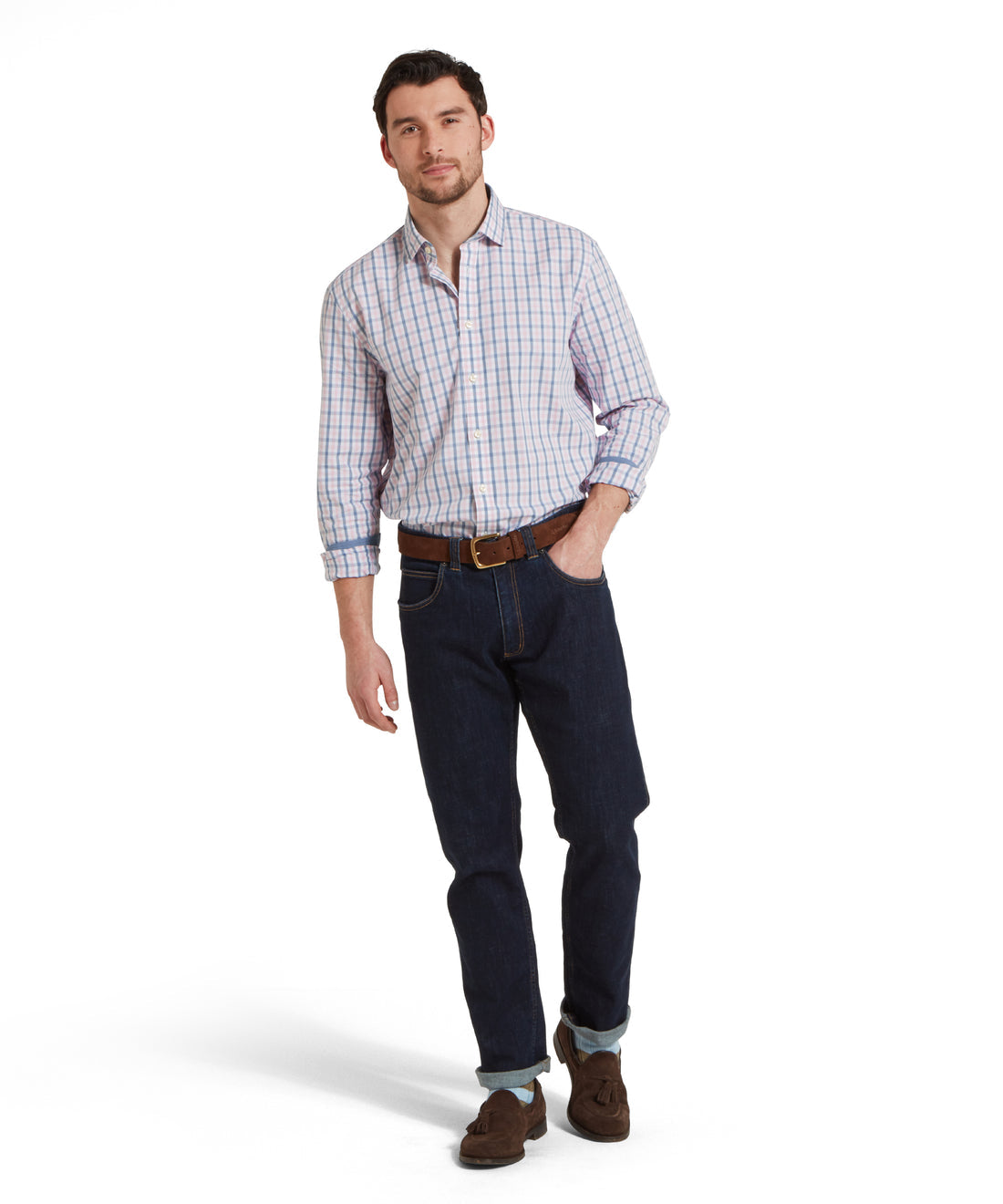 Hebden Tailored Shirt Dark Denim/Pink
