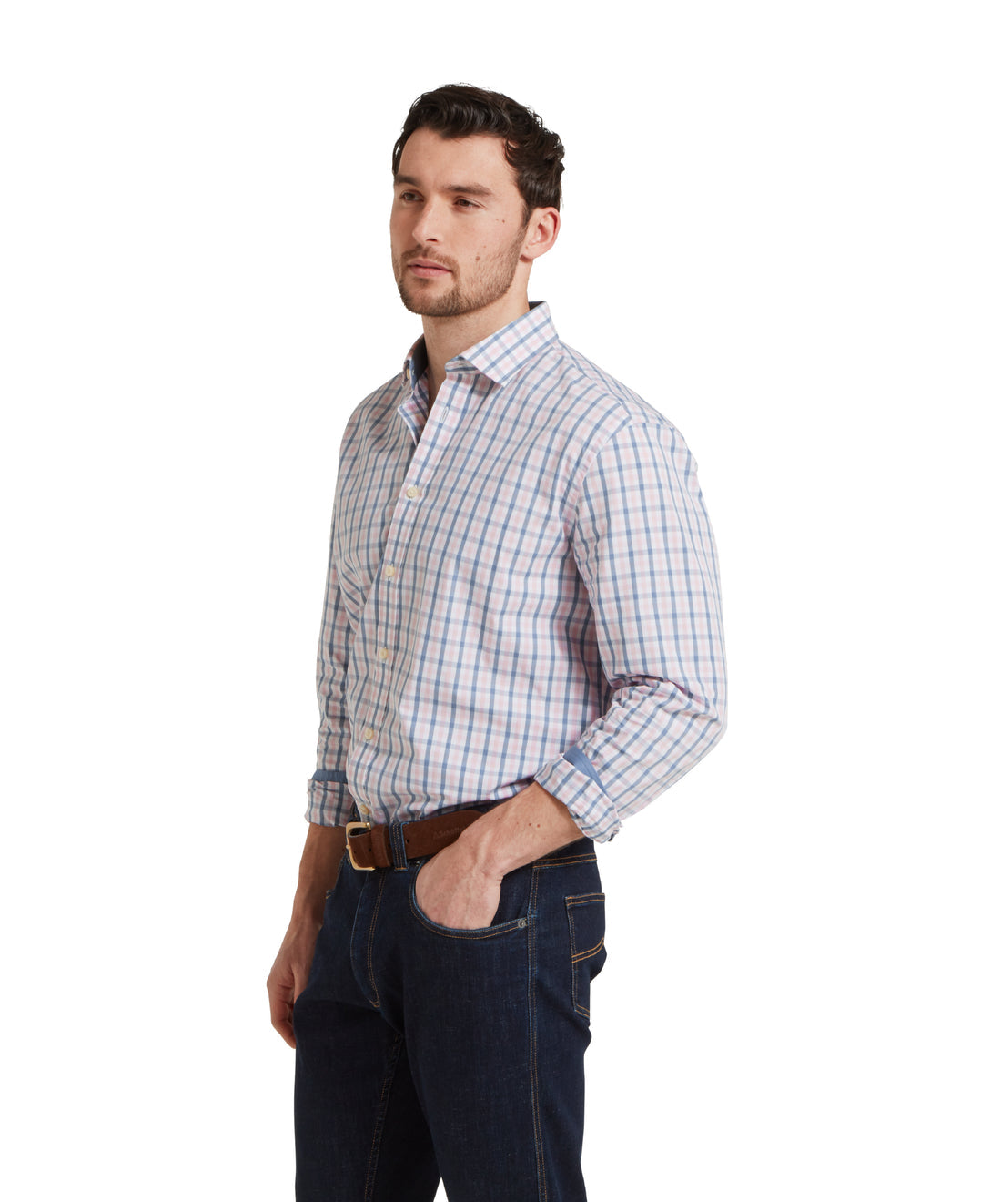 Hebden Tailored Shirt Dark Denim/Pink