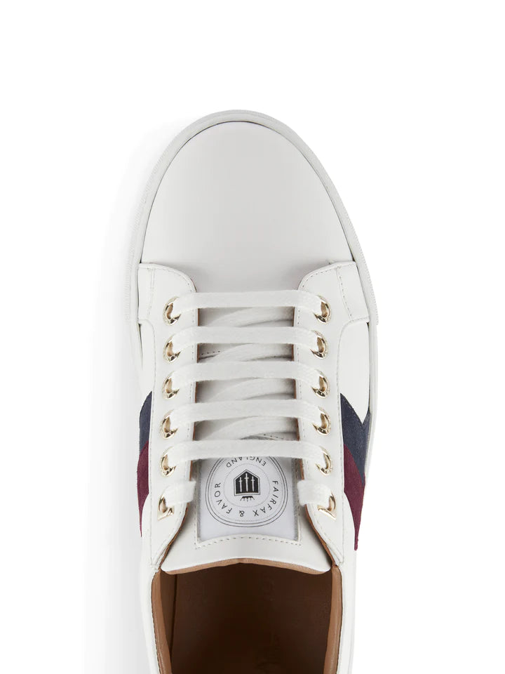 Stockists Exclusive The Alexandra
Women's Trainer - White Leather with Plum & Ink Suede