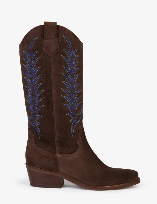Goldie Embroidered Cowboy Boot - Bitter Chocolate