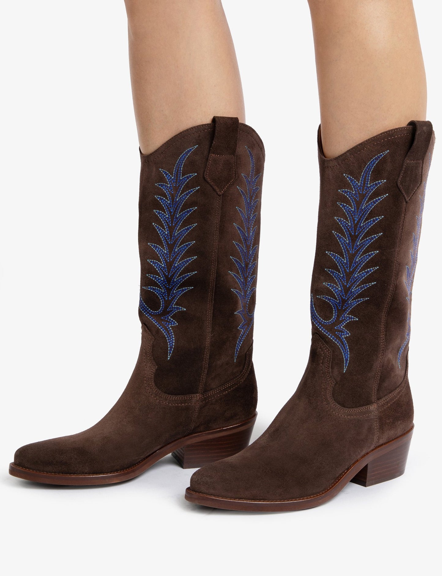 Goldie Embroidered Cowboy Boot - Bitter Chocolate