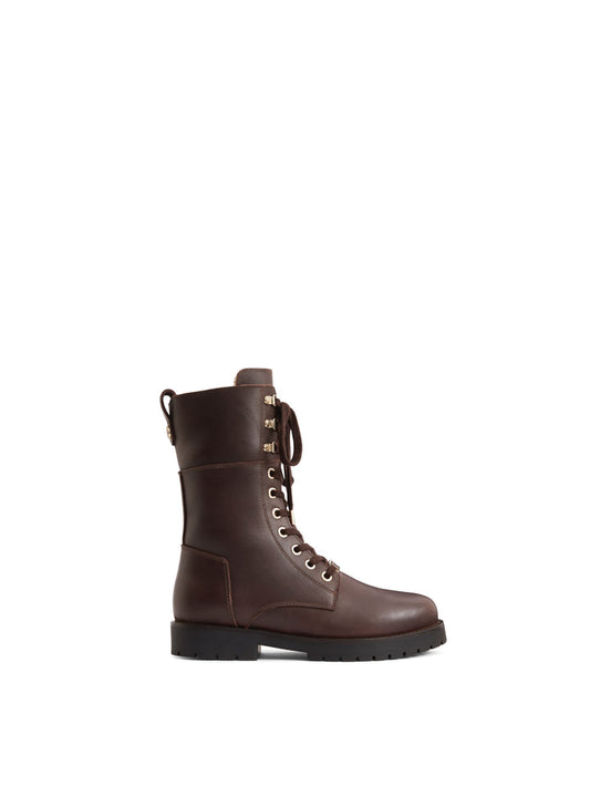 The Anglesey Shearling Lined Combat Boot - Mahogany Leather