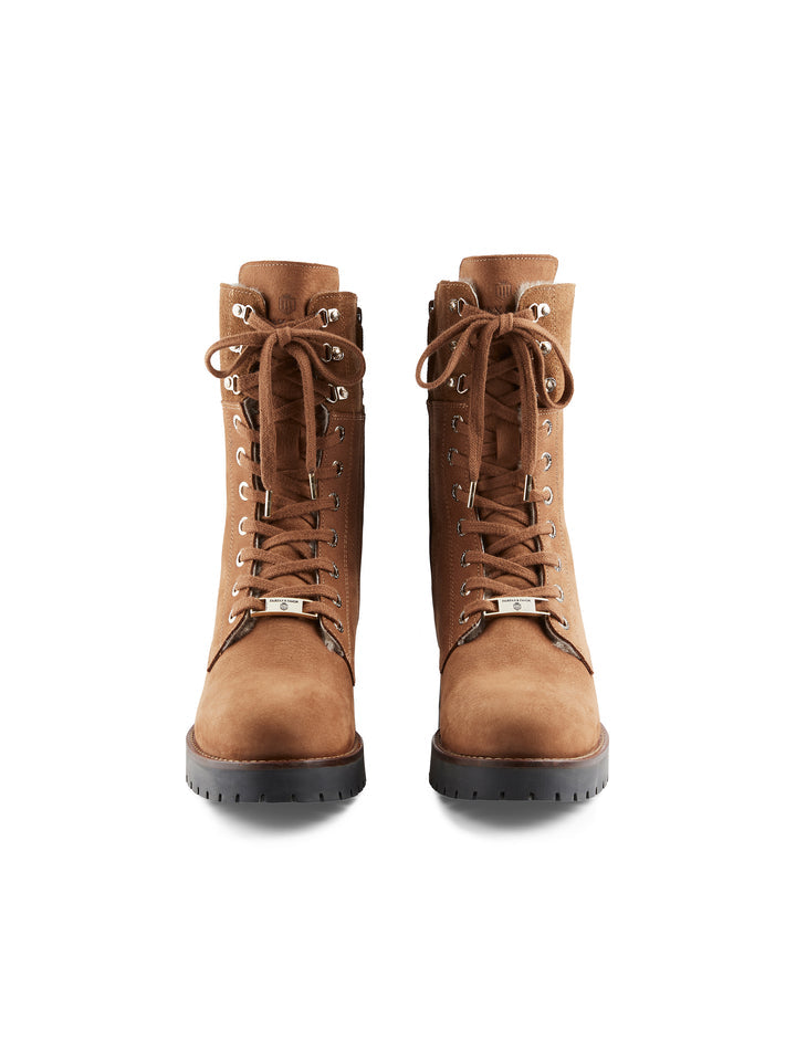 The Anglesey Shearling Lined Combat Boot - Cognac Nubuck