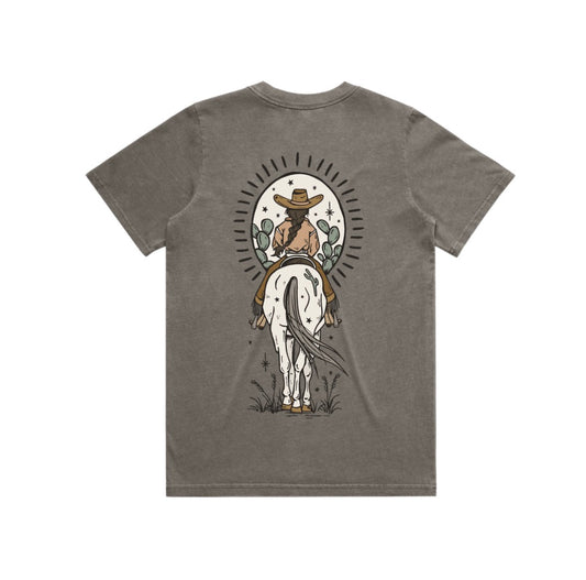 Boho Cowgirl Ladies T-Shirt Faded Grey