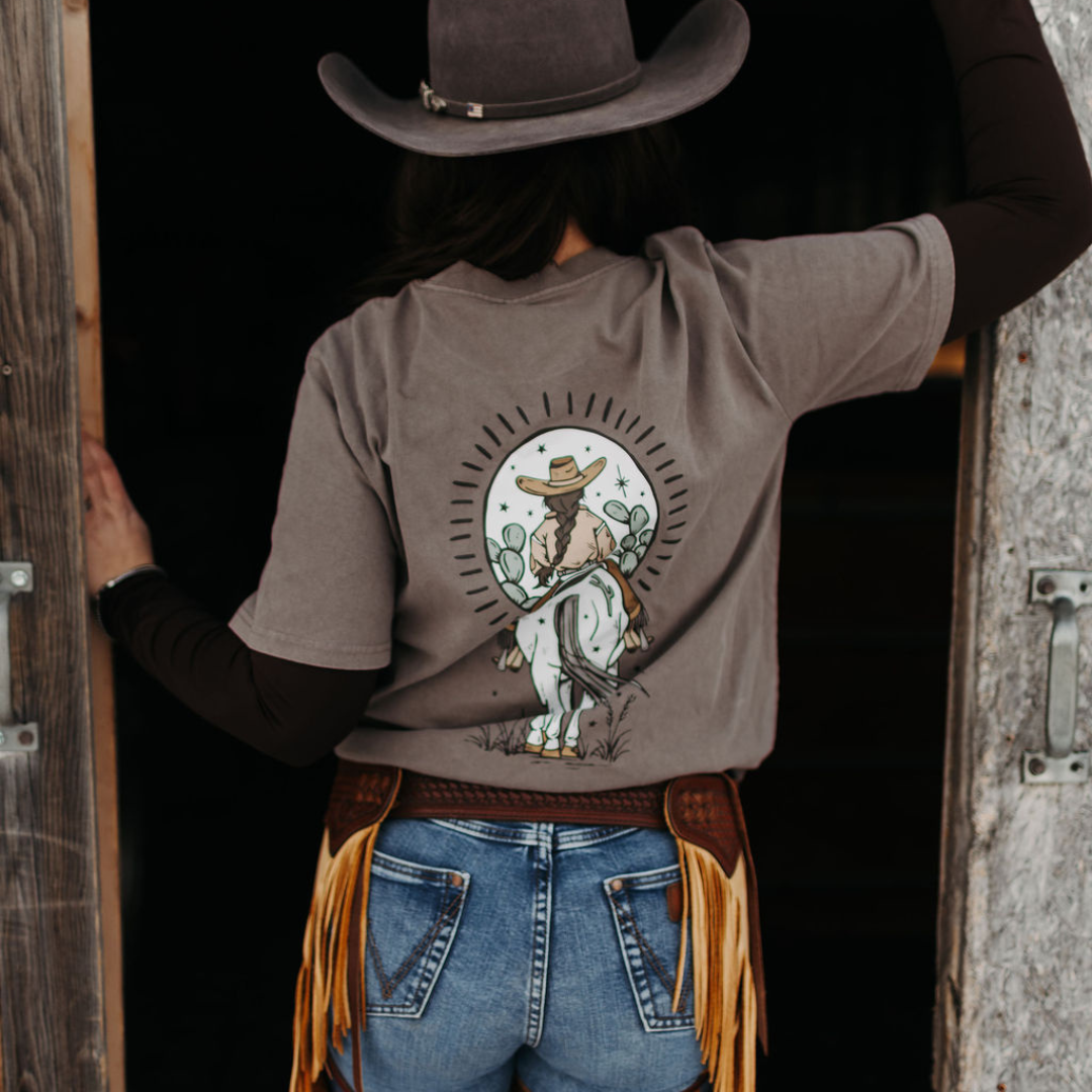 Boho Cowgirl Ladies T-Shirt Faded Grey