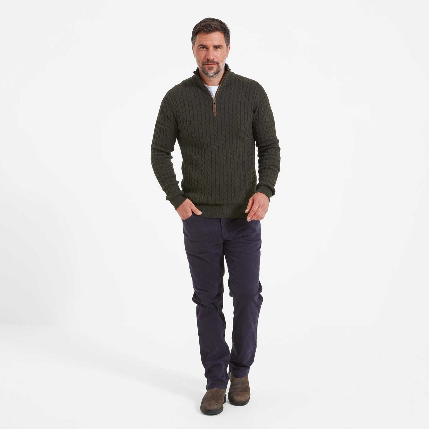 Cotton Cashmere 1/4 Zip Jumper Loden Green