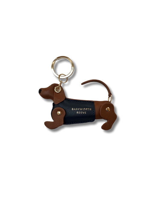 Bertie Sausage Dog Keyring in Tan Grain Leather