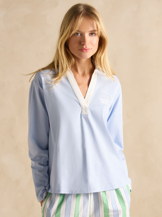 Tallie Blue Combed Cotton Collared Top