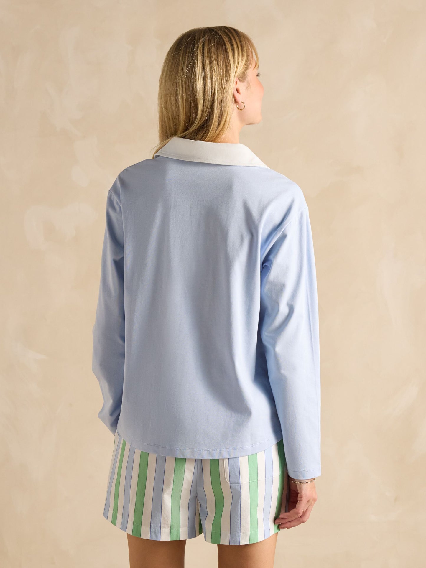 Tallie Blue Combed Cotton Collared Top