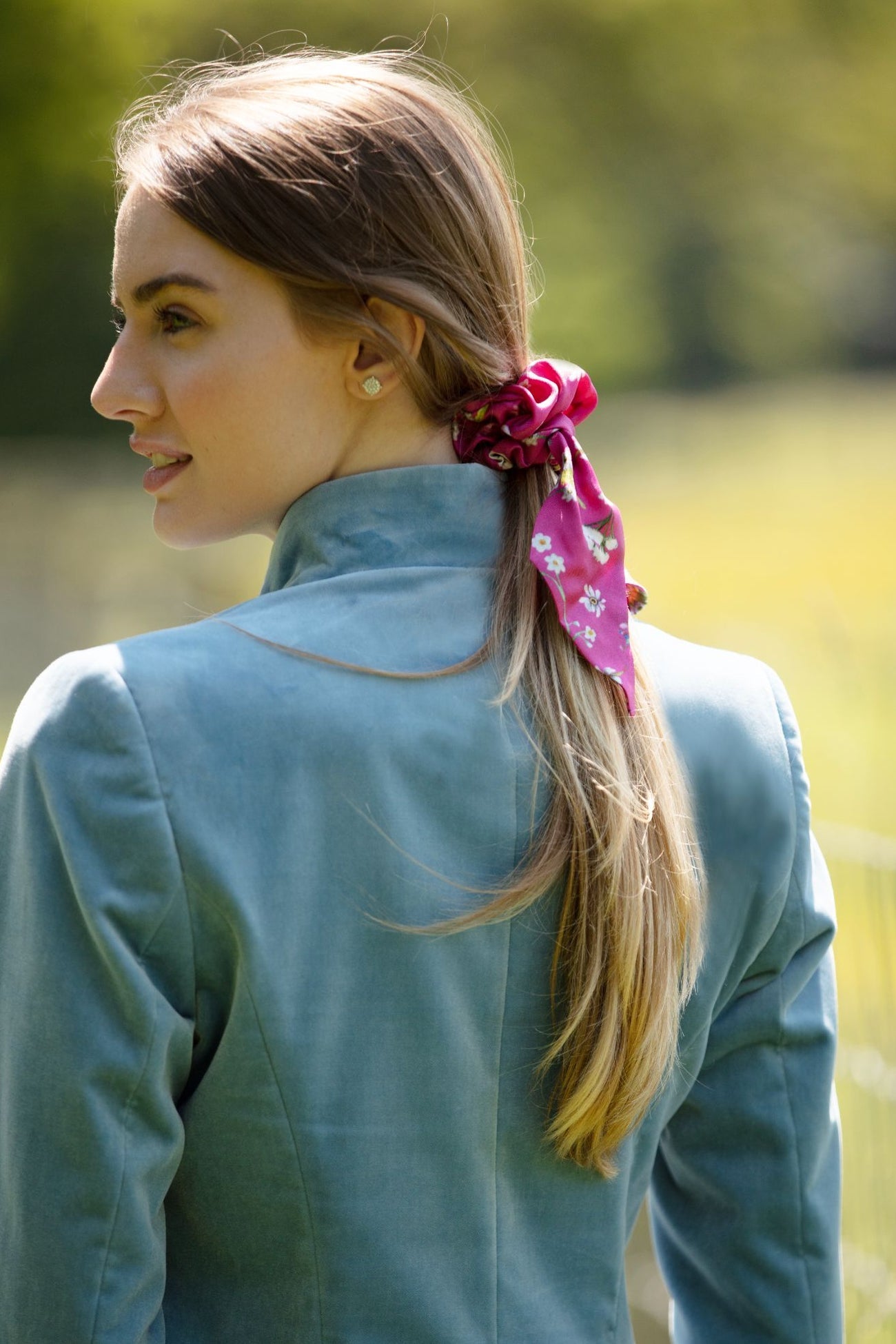 Oopsie Daisy Fuchsia Medium Tail Silk Scrunchie
