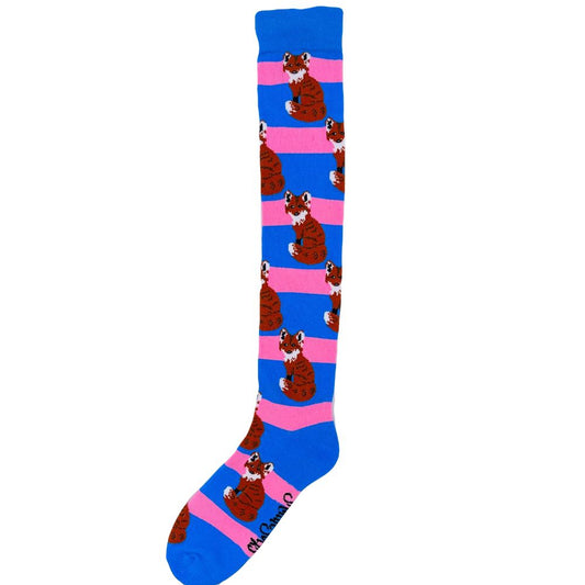 Blue & Pink Long Fox Welly Socks