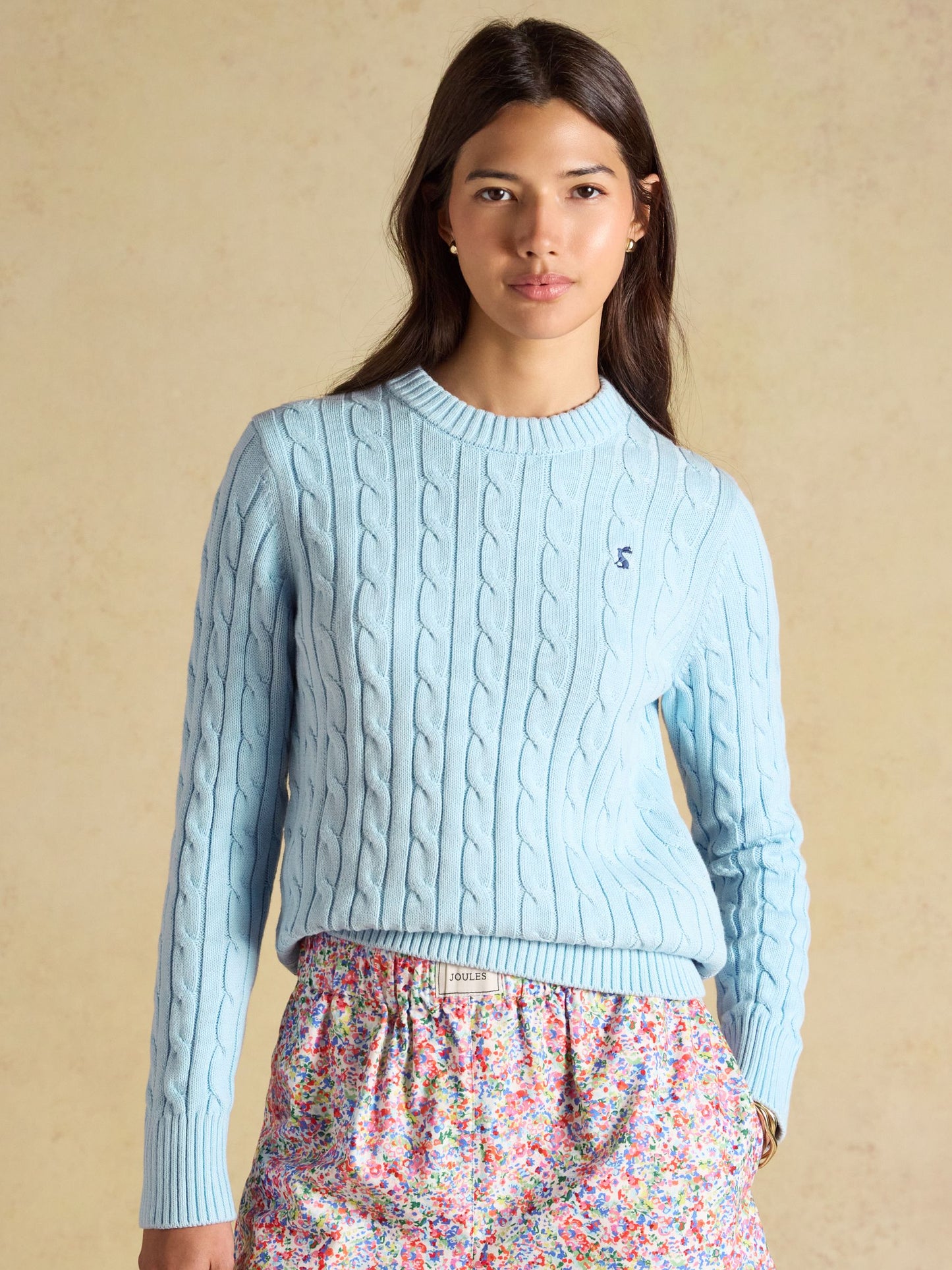 Light Blue Classic Crew Neck Cotton Cable Knit Jumper