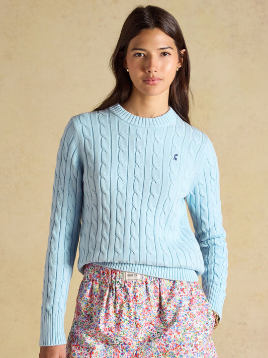 Light Blue Classic Crew Neck Cotton Cable Knit Jumper