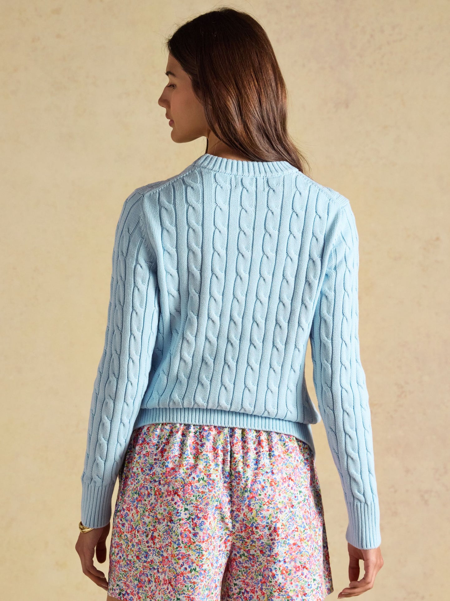 Light Blue Classic Crew Neck Cotton Cable Knit Jumper