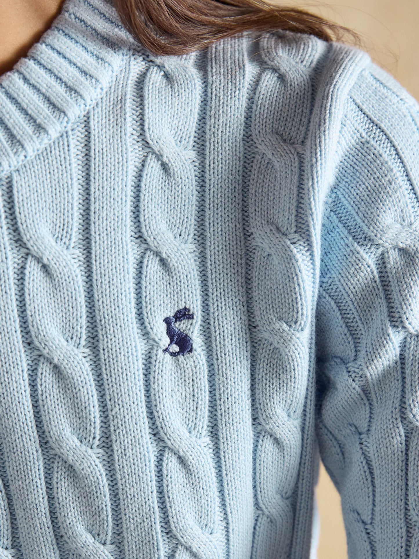 Light Blue Classic Crew Neck Cotton Cable Knit Jumper