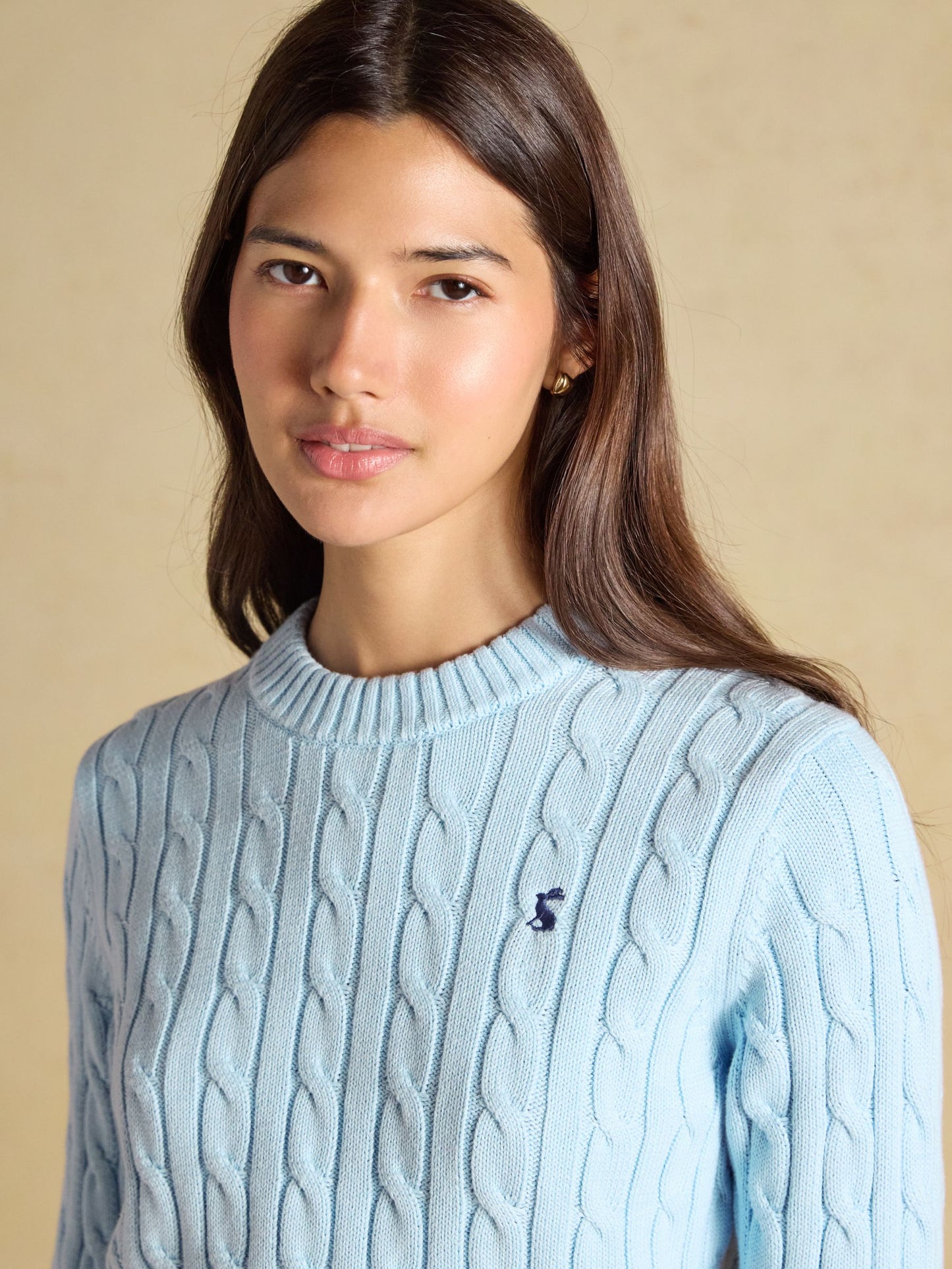 Light Blue Classic Crew Neck Cotton Cable Knit Jumper
