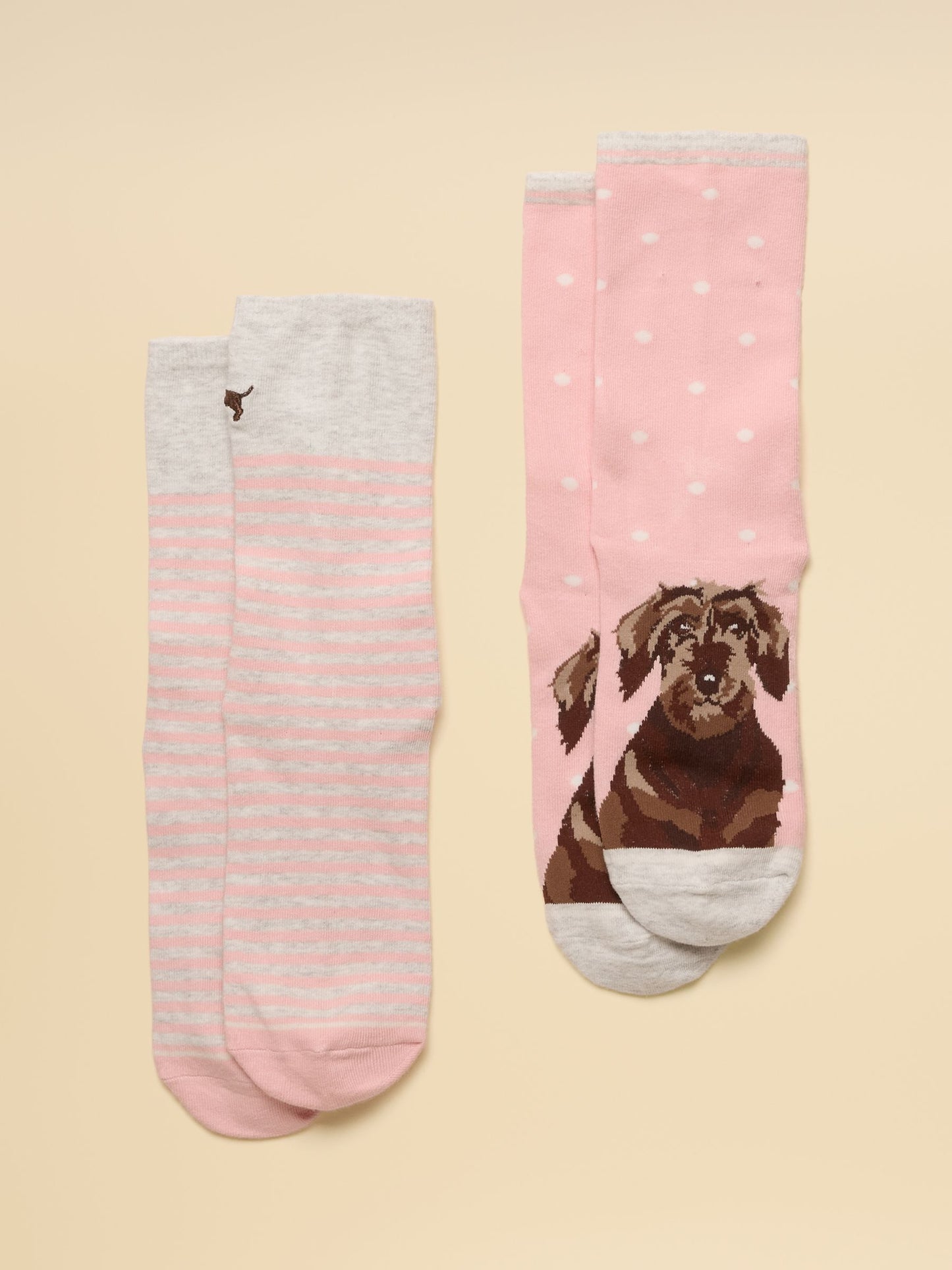 Women's Everyday Pink & Grey Dog Cotton Blend Socks 2 Pack (size 4-8)