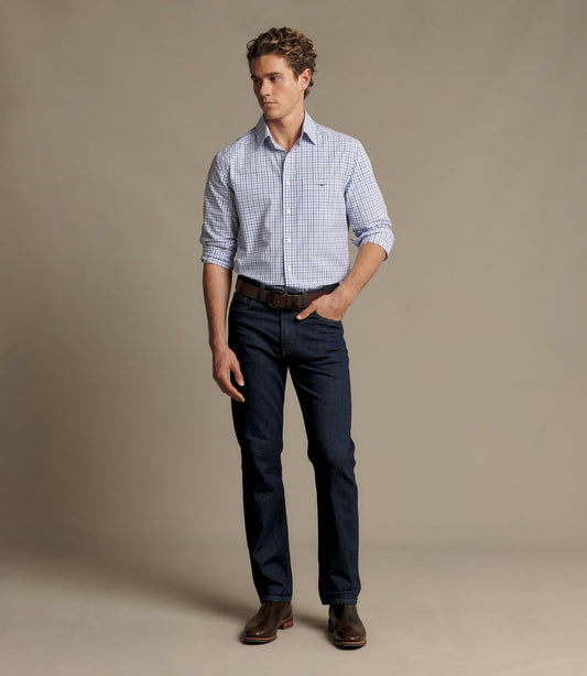 Newland Poplin Check Shirt Navy
