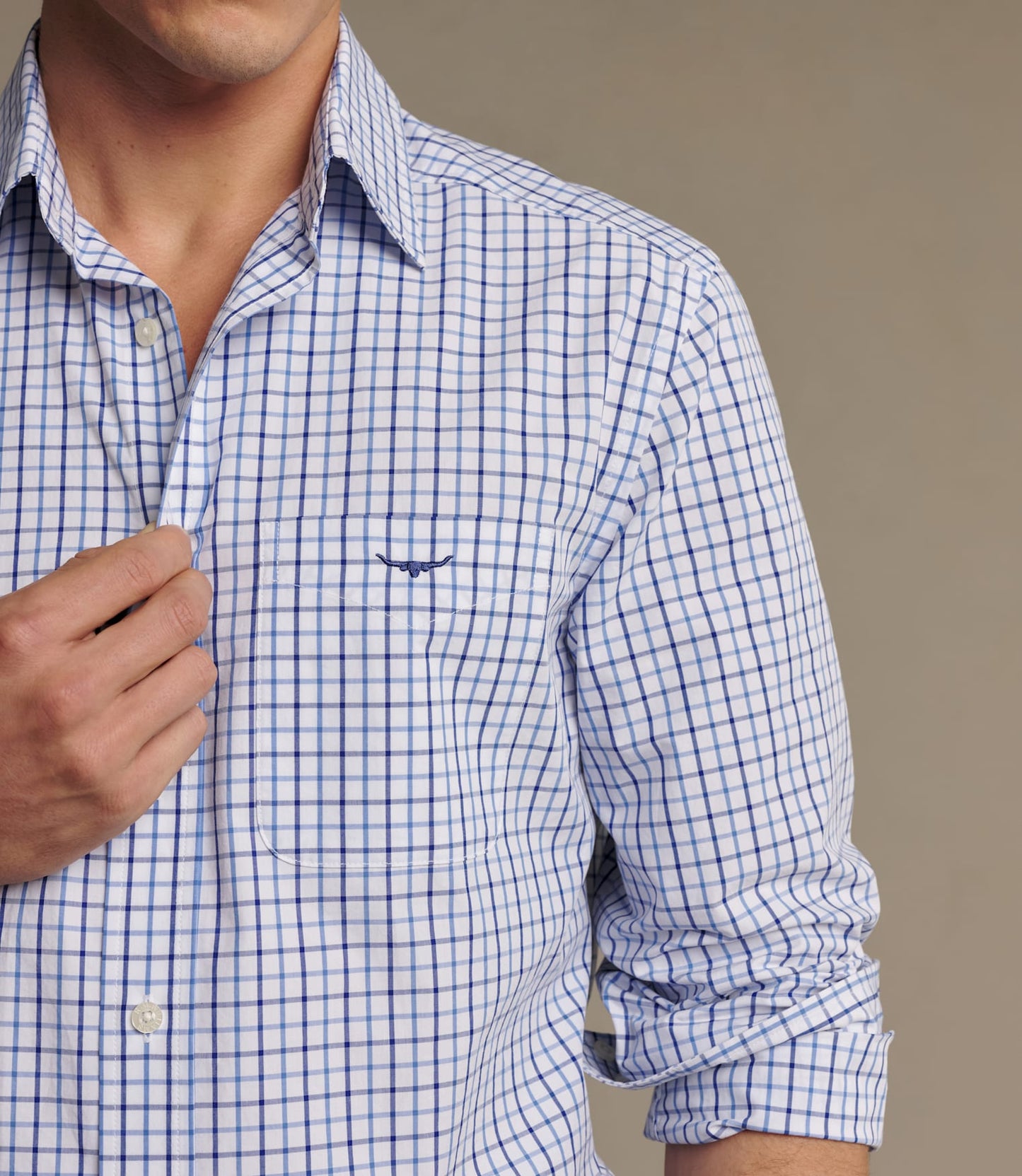 Newland Poplin Check Shirt Navy