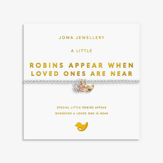 A Little Charmed Moments 'Robins Appear When Loved Ones Are Near' Bracelet In Silver, Gold, and Rose Gold Plating