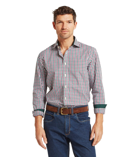 Hebden Tailored Shirt Deep Pine/Burgandy