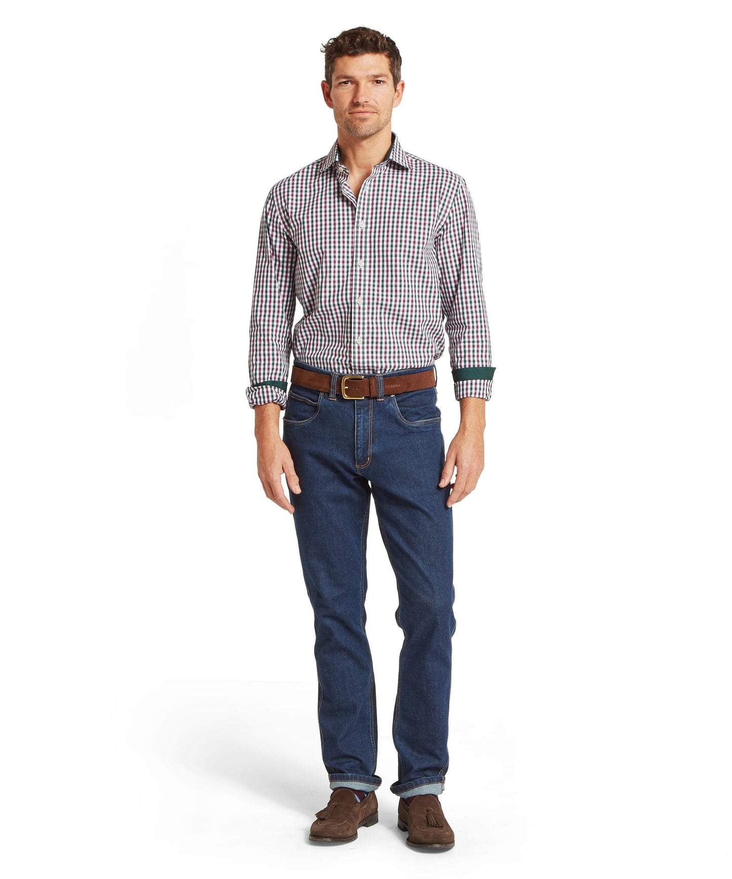 Hebden Tailored Shirt Deep Pine/Burgandy