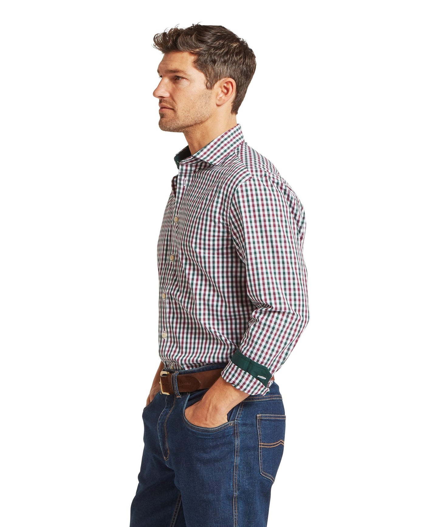 Hebden Tailored Shirt Deep Pine/Burgandy