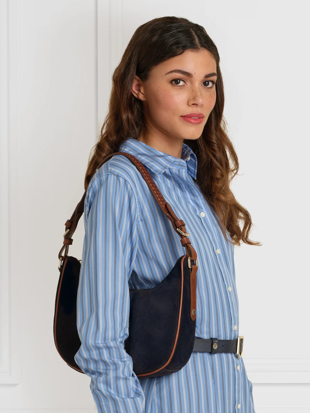 The Tetbury Women's Crescent Bag - Navy Suede