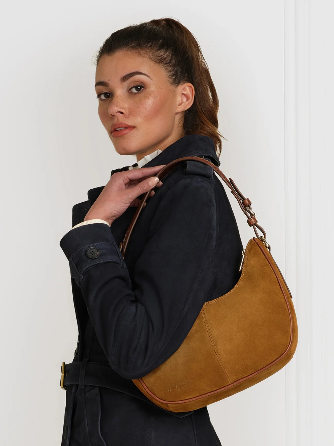 The Tetbury Women's Crescent Bag - Tan Suede