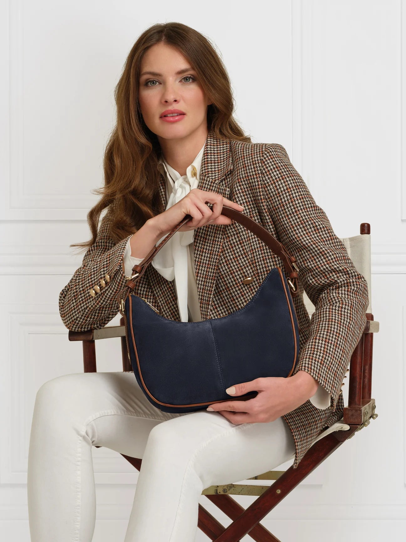 The Tetbury Women's Crescent Bag - Navy Suede