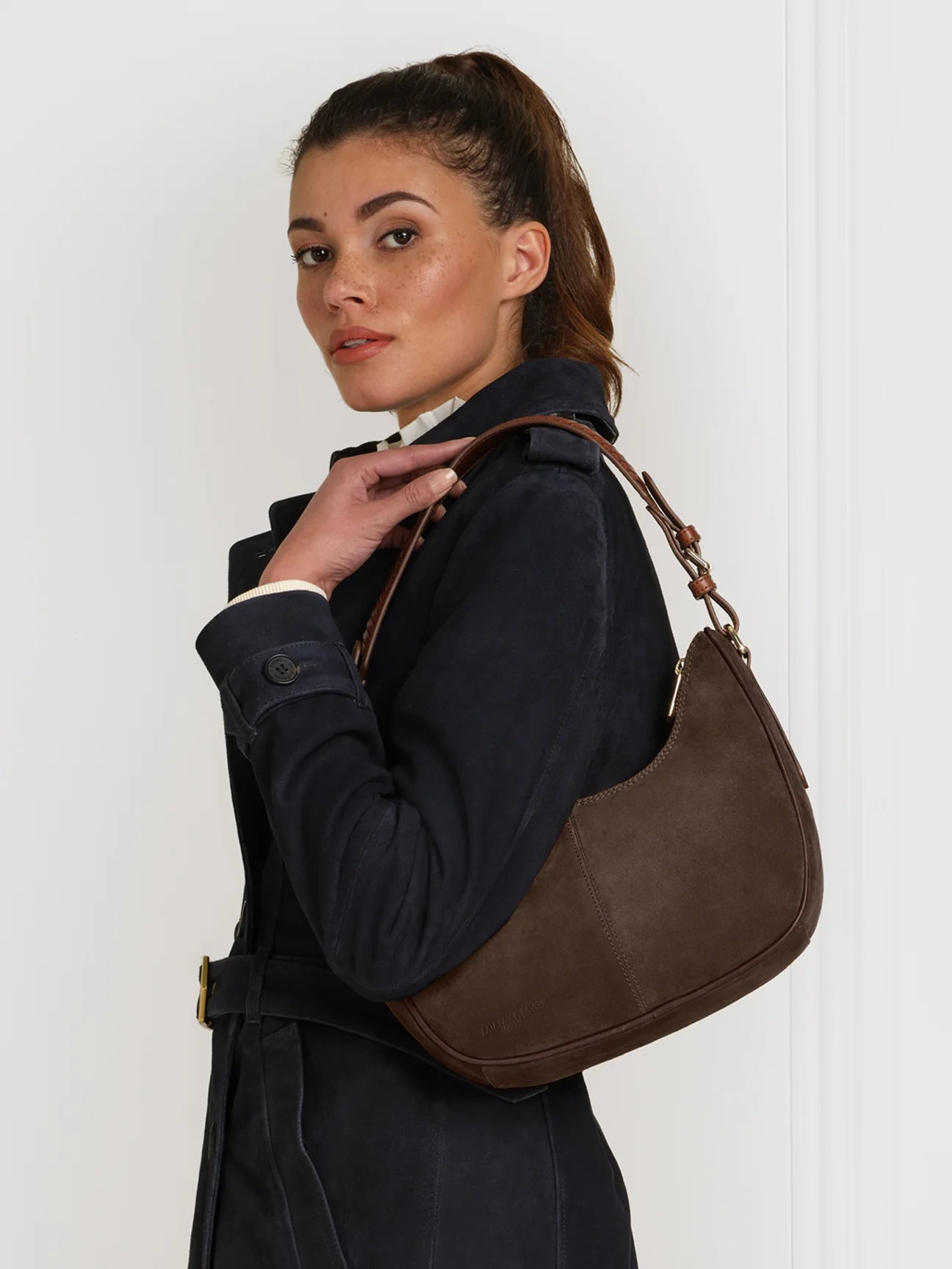 The Tetbury Women's Crescent Bag - Chocolate Suede