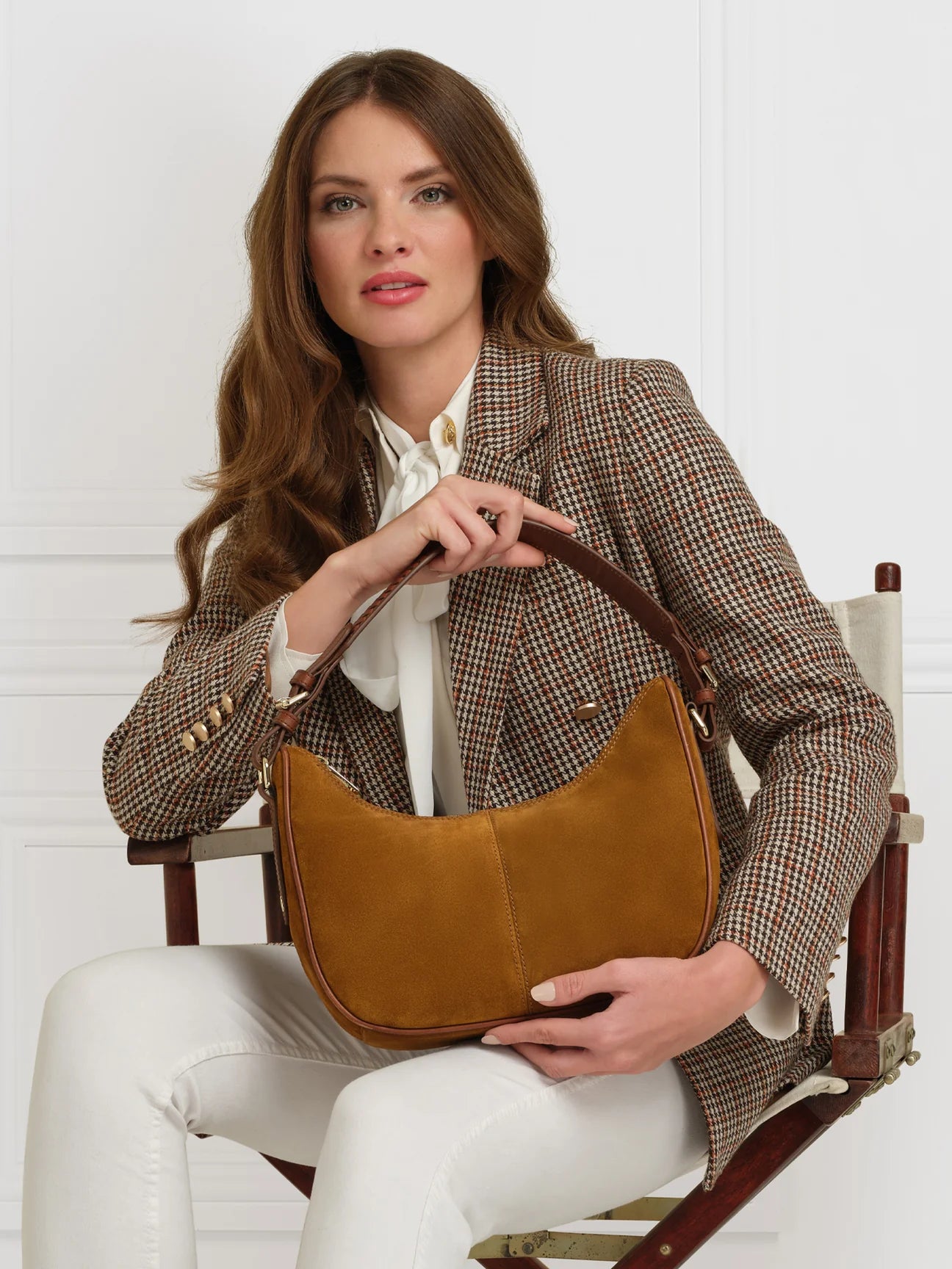 The Tetbury Women's Crescent Bag - Tan Suede