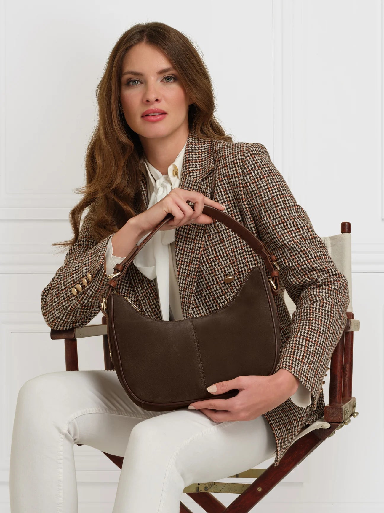 The Tetbury Women's Crescent Bag - Chocolate Suede