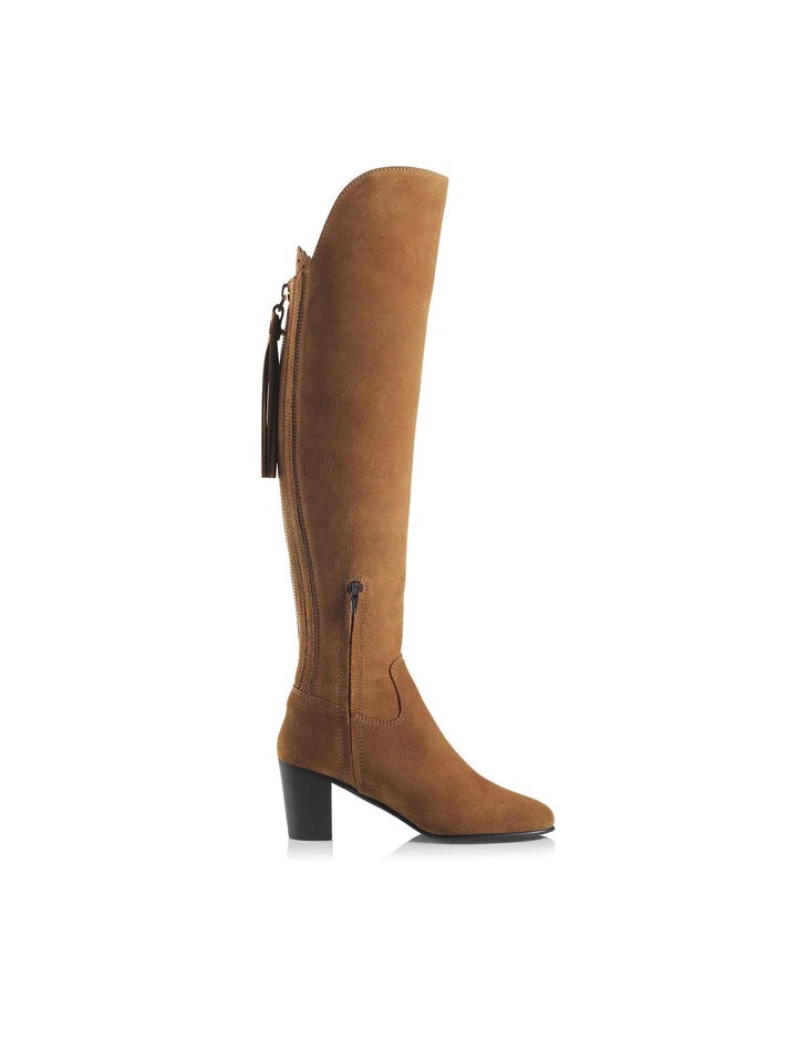 The Amira Women's Over-the-Knee Heeled Boot - Tan Suede