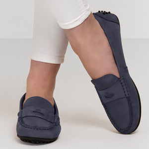 The Hemsby Women's Driving Shoe - Navy Suede