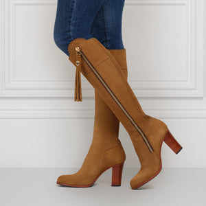 The Regina Women's Tall High-Heeled Boot - Tan Suede