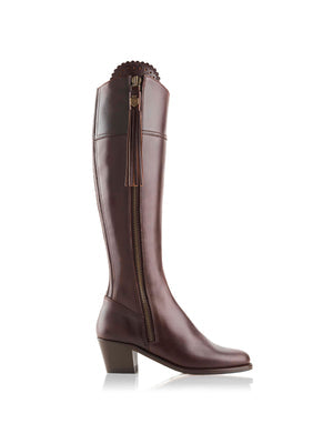 The Regina Women's Tall Boot - Mahogany Leather, Heeled Regular Calf
