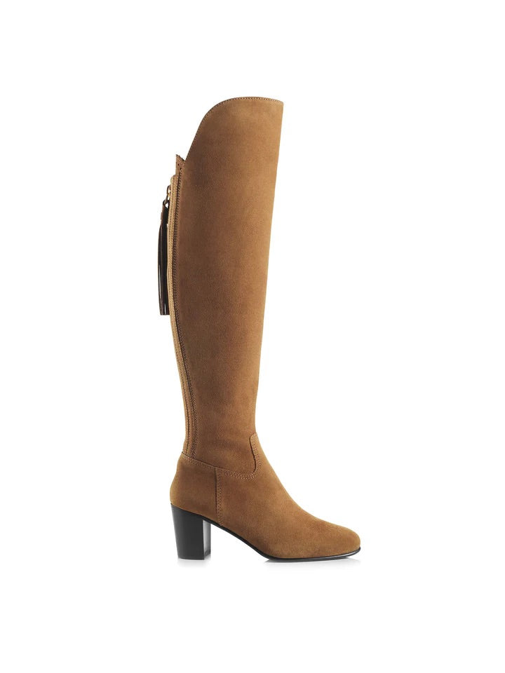 The Amira Women's Over-the-Knee Heeled Boot - Tan Suede