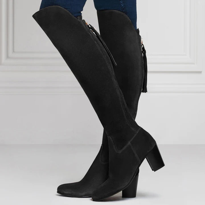 The Amira Women's Over-the-Knee Heeled Boot - Black Suede